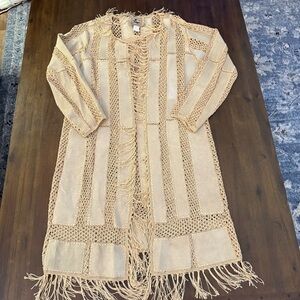 Don’t Mess with Texas Fringe Beige Crochet‎ Cardigan Coat